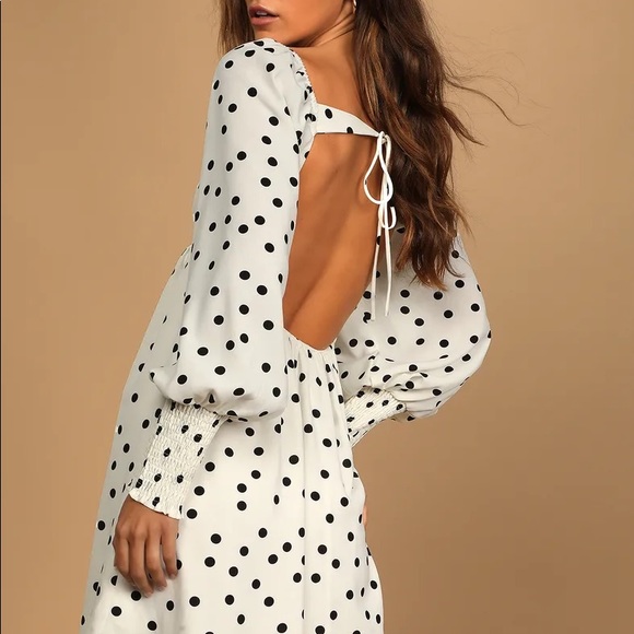 NWOT Lulus Meet Me At Our Spot White Polka Dot Long Sleeve Mini Dress Small - Picture 4 of 13